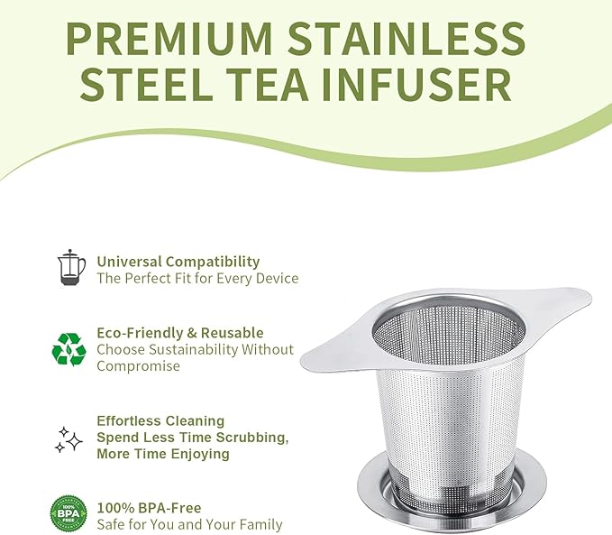 Stainless Steel Tea Infuser, Large Capacity Tea Steeper Basket Filter for Mugs, Teapots, Cups