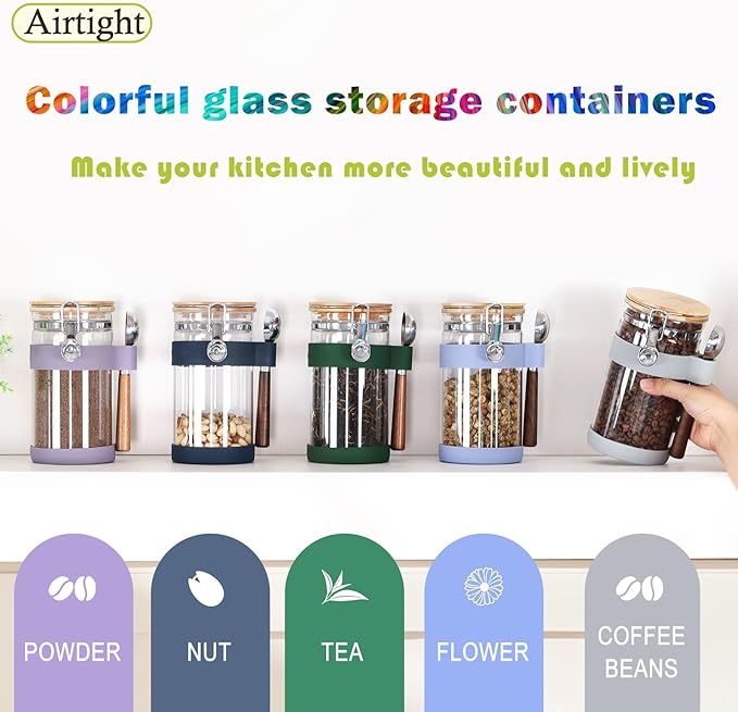 Airtight Clear Glass Coffee Bean Storage Container with Scoop,40oz (1200ML) Glass Jar Canister with Bamboo Clamp Lid for Whole Bean, Ground & Espresso - Perfect Jar for Kitchen Countertop & Coffee Bar