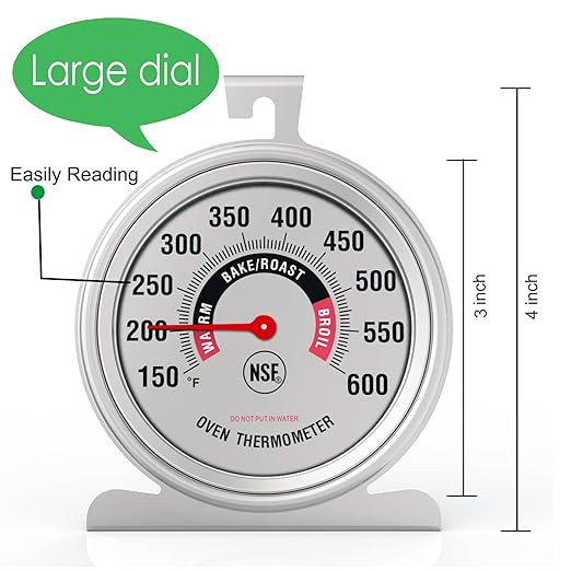 Efeng Large 3.5" Oven Thermometer for Gas/Electric Oven with Large Hanger&Base,Safety Leave-in Oven,Easy to Read Number,No Fading Color for Long time Cooking