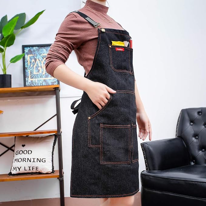 Unisex adjustable multi pocket denim apron for Chef Kitchen BBQ and Studio - Image 7