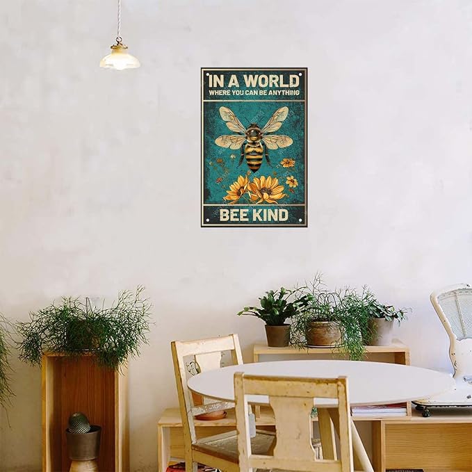 Floral and Bee Metal Signs In A World Where You Can Be Anything Funny Vintage Tin Sign Retro Wall Decor for Bee Lovers Room 8×12 Inches - Image 5