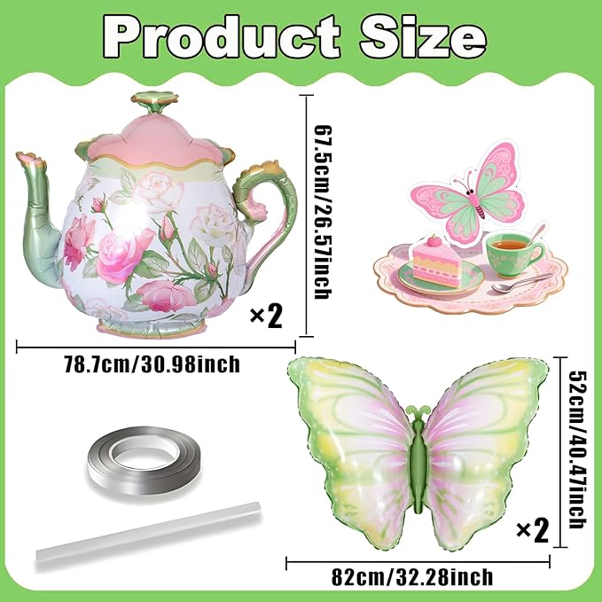 4pcs Teapot Balloons Tea Balloon Alice Balloons for Tea Birthday Party Decor Lets Par-Tea Party Alice Party Decorations Garden Tea Party Decorations for Little Girls Fairy Wonderland Baby Shower Decor