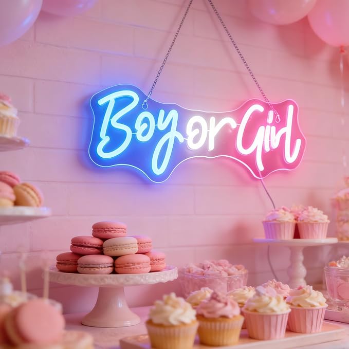 Nordstylee Led "Boy or Girl" Neon Signs Gender Reveal Party Decorations Neon Letters Signs Pregnancy Announcement Party Supplies Baby Shower Yard Signs(blue-pink) - Image 7