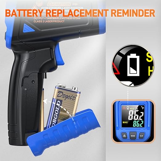 FKM Laser Thermometer Gun -58°F~1112°F(-50°C~600°C),Non Contact Infrared Thermometer Gun for Industrial,Engine,HVAC,Kitchen Cooking,Digital Temperature Gun Adjustable Emissivity,Not for Human