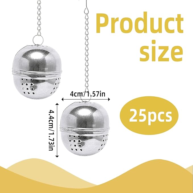 25 Pcs Tea Ball for Loose Leaf Tea Infuser,Stainless Steel Tea Infuser Bulk,Interval Infuser Tea Ball Strainer with Extended Chain Hook for Tea and Seasonings & Spices (Oval)