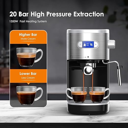 COWSAR Commercial Espresso Machine 20 Bar, Compact Espresso Maker with Milk Frother Steam Wand, Expresso Coffee Machines with 45 OZ Removable Water Tank for Cappuccino, Latte, Home