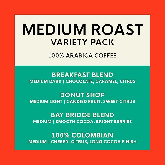 San Francisco Bay Compostable Coffee Pods - Variety Pack Medium Roast (40 Ct) K Cup Compatible including Keurig 2.0, Colombian, Breakfast, Organic Rainforest, Donut Shop