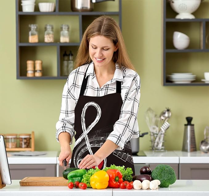 Music Notes with red heart Kitchen Apron for Women Men, Adjustable Apron Chef Bakers Apron Cooking Apron Cooking Baking Gardening, 31 X 27 Inch - Image 5