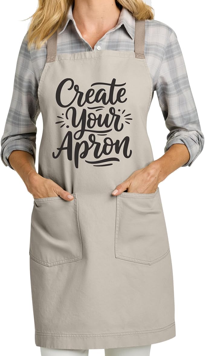 TEEAMORE Custom Apron with Pockets for Women Men Add Your Text Logo Chef Kitchen Cotton Adjustable Crossback Straps by Teeamore
