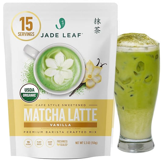 Jade Leaf Matcha Organic Vanilla Matcha Latte Mix - Lightly Sweet Japanese Matcha Green Tea Powder with Organic Cane Sugar for Café Style Blend, 5.3 Ounce / 150g (Pack of 1)