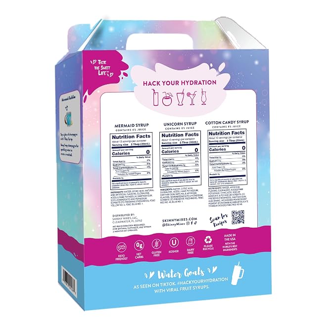 Jordan's Skinny Mixes Sugar Free Syrup Trio Sampler Pack – Mermaid, Unicorn & Cotton Candy, As Seen on Watertok, Drink Mix for Iced Tea, Lemonade & More, Zero Calorie, 12.6 Fl Oz Each (pack of 3) - Image 3