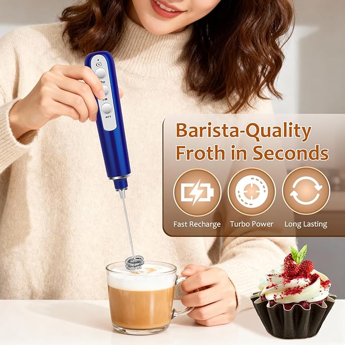 Milk Frother Wand Rechargeable Handheld Frother For Coffee,Batidora De Mano Electrica Coffee Bar Accessories Kitchen Appliances Essentials Electric Frother Gift For Women Men (Black)