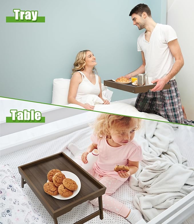 Artmeer Bed Tray Table with Folding Legs,Bamboo Breakfast in Bed for TV Table, Laptop Computer Tray,Eating,Snack Tray (Walnut Medium)