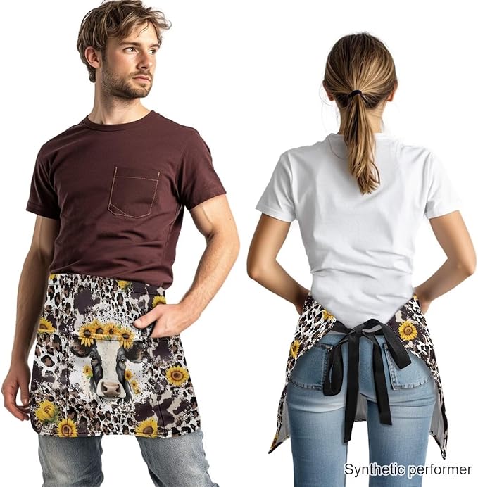 Waist Apron with 3 Pockets Waterproof 13 Inch Short Half Waist Aprons Women Men Server Aprons Waitress Waiter Apron - Image 2