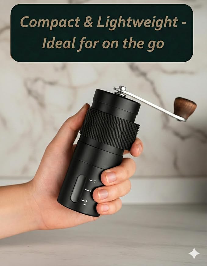 Manual Coffee Grinder with Ceramic Conical Burr - AeroPress Compatible Hand Coffee Mill with Click-Lock Stepless Adjustment | Portable Precision Molino de Cafe for Camping, Home & Travel