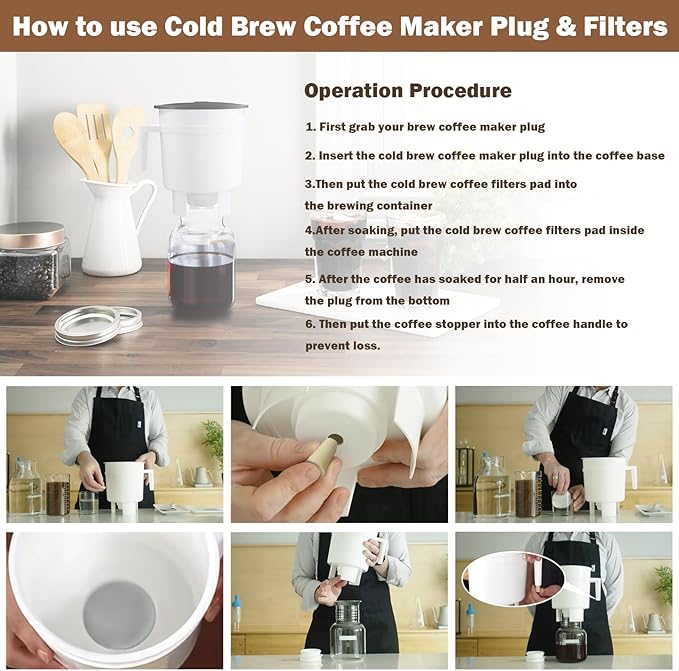 Reusable Coffee Filters Compatible with Toddy Cold Brew Maker - Washable Filters & Stoppers for Cold Brew System, Works with Mason Jars, Carafes, Jugs (10 Filters & 12 Stoppers)