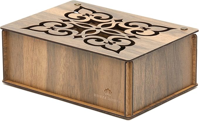 RoyalHouse Premium Wood (Hard MDF) Tea Storage Box Organizer (Walnut), Eco-Friendly Multi-Functional Decorative Box, 9 Compartments For Assorted Variety Of Tea Bags and Small Items