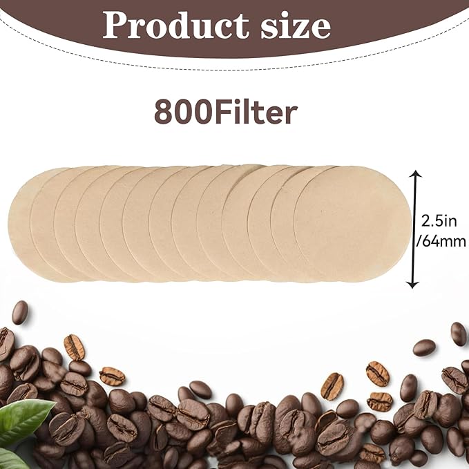 800 Pcs Replacement Filter Paper Unbleached Natural Round Coffee Filter Coffee Accessories Compatible with Aerobie Aeropress Coffee, Espresso Makers