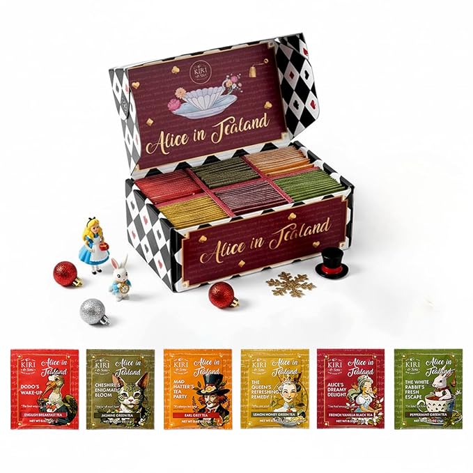 Alice’s Adventures in Wonderland Tea Gift Set – 90 Count Literary Tea Bags Variety Pack with Book Quotes and Illustrations | Alice in Tealand Collection | 6 Whimsical Inspired Flavors Teas Gift Set