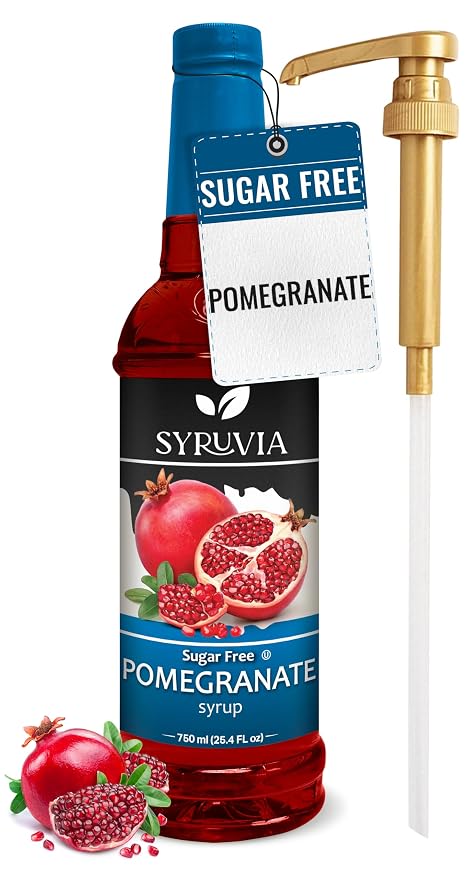 Syruvia Sugar-Free Pomegranate Syrup, Flavored Syrup for Drinks, Cocktails, Lemonades, Iced Teas, and Desserts – 25.4 fl oz, With Pump by SYRUVIA
