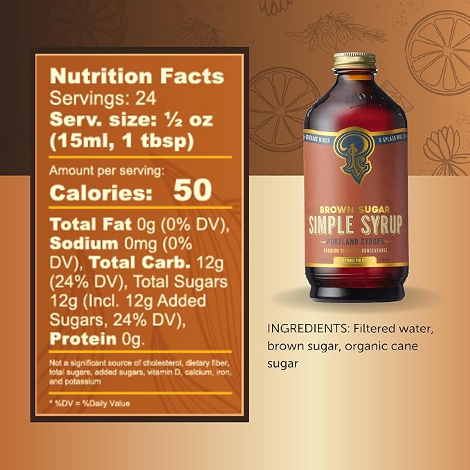 Portland Syrups Brown Sugar Simple Syrup - Drink Mix for Crafting Cocktails, Sugar Syrup for Drinks, Simple Syrup for Coffee, Mocktails, Baking, 12 oz, 24 Servings (Pack of 2)