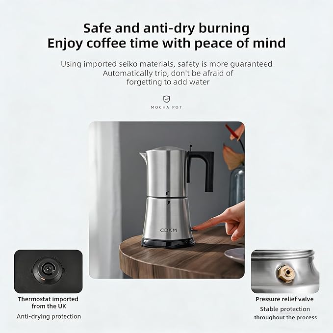 Fully automatic mocha coffee pot,moka pot stainless steel,One-touch Electric Coffee Maker,3-6 Cups 350ml espresso machine, Anti-scalding, Automatic power-off,Gift Idea,Safety