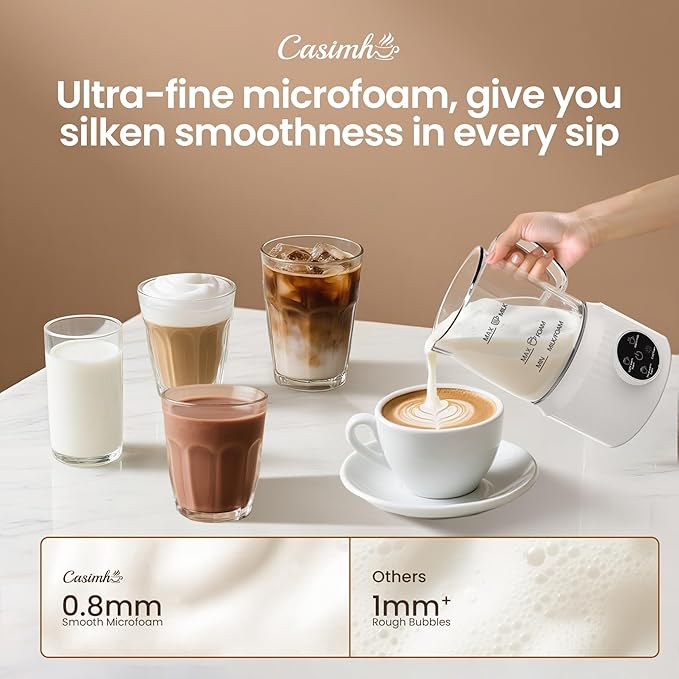 4-in-1 Milk Frother, Electric Milk Frother and Steamer with LED Touch Screen, Ceramic Lining Bottom, Milk Warmer 13.52oz for Lattes, Cappuccinos, and Macchiatos at Home, White