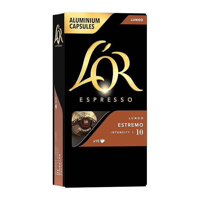 L'OR Espresso Capsules, Estremo Lungo, Single-Serve Aluminum Coffee Compatible with The L'OR Barista System & Nespresso Original Machines, 10 Count (Pack of 1)