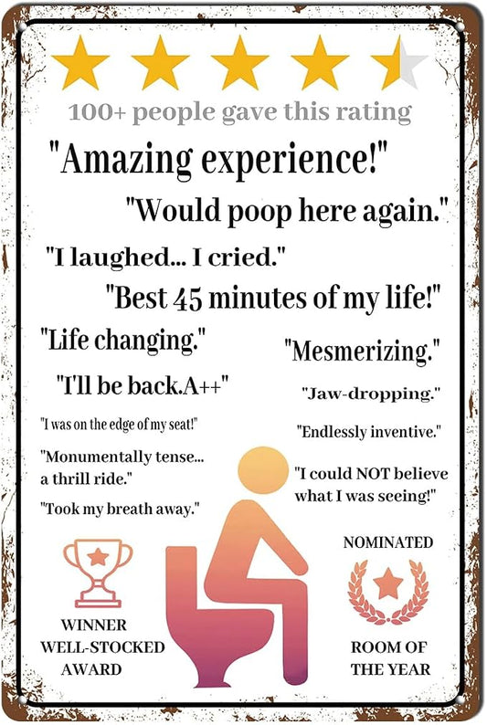 Funny Bathroom Decor Amazing Toilet Metal Sign - Would Poop Here Again Vintage Toilet Contest Wall Decoration For Bar Cafe Pub Home 12×8 Inches by bivrten