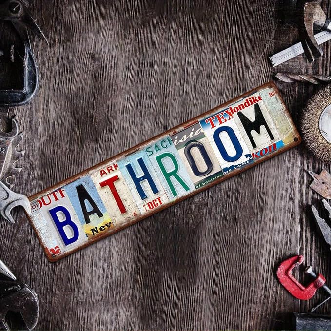 Vintage License Plate Bathroom Sign – 16x4 inch Funny Metal Tin Sign for Restroom Decor, Rustic Wall Art for Home, Cabin, Farmhouse or RV - Image 6