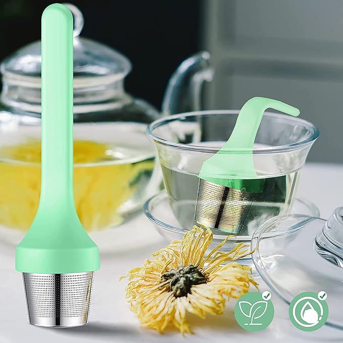 Tea Infuser,Extra Fine Mesh Tea Cup Filter Silicone Handle Perfect Tea Steeper for Loose Leaf Tea or Herbal Tea for Mugs & Teapot, Easy Clean and Safe (Green + Green)