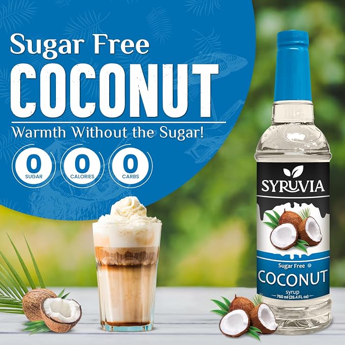 Syruvia Sugar Free Coffee Syrup, Coconut Flavored Syrup for Drinks, Lattes, and Desserts – 25.4 fl oz, With Pump - Image 3