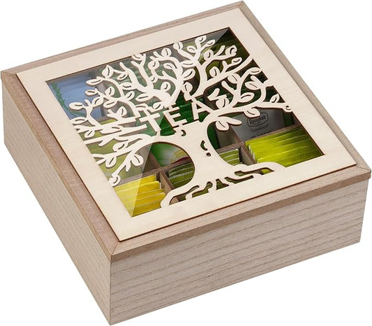 handrong Tea Box Organizer,Wood Teas Bag Holder,Tea Organizers and Storage,Teas Organizer with Tree Pattern for Home Kitchen Office