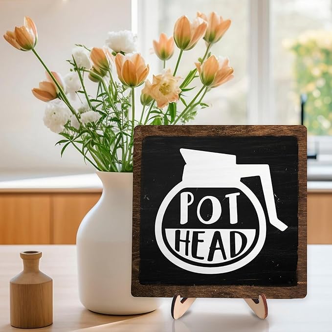 Vintage Coffee Bar Sign, Wooden Coffee Decor for Kitchen, Rustic Farmhouse Cafe Sign, Cefe Accessories, CoffeeLover Gifts, Home Wall Decor (Black&Brown1, 5.9x5.9inches)