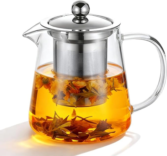 Glass Teapot with Stainless Steel Infuser, Borosilicate Glass Tea Maker, Stovetop Safe (550ML)