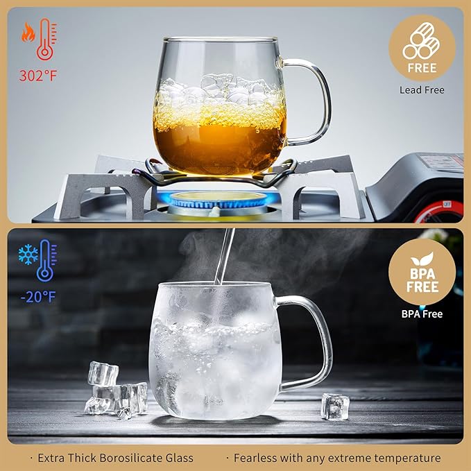 Large Glass Tea Cup, 25.6 oz Borosilicate Glass Tea Mug with Infuser and Lid, Clear Tea Cups for Brewing Scented Tea and Tea Bag.