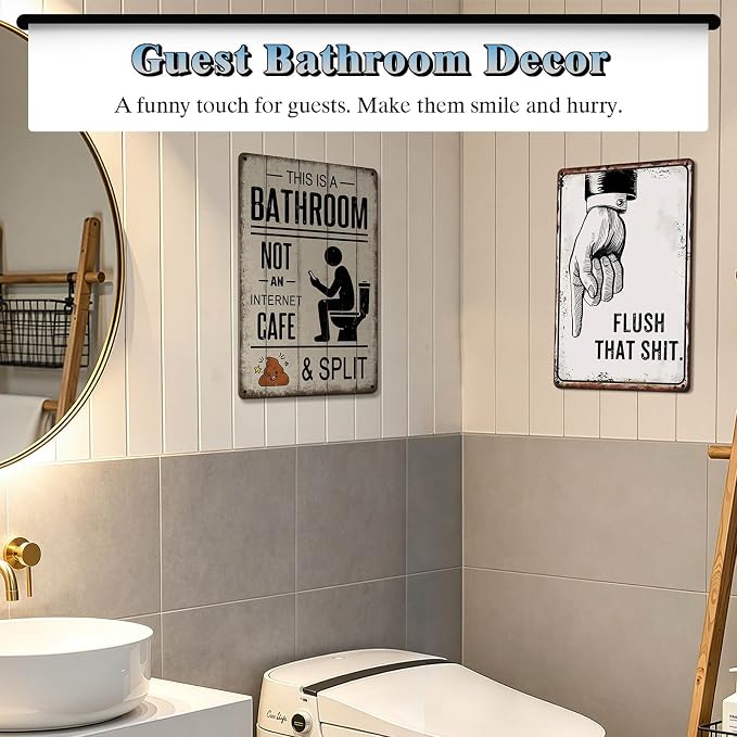 This Is A Bathroom Not An Internet Cafe Sign - Sarcastic Funny Bathroom Decor Wall Art Tin Signs for Phone Users, to Encourage Quick Visits 8x12 Inches - Image 4