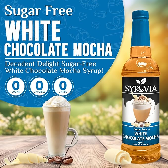 Syruvia Sugar Free Coffee Syrup, White Chocolate Mocha Flavored Syrup for Drinks, Lattes, and Desserts – 25.4 fl oz, With Pump - Image 3