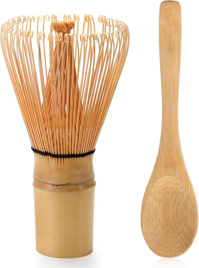 Handcrafted Traditional Matcha Whisk, Traditional Japanese Chasen Matcha Stirrer, spoon (2pcs)