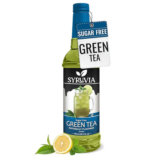 Syruvia Sugar-Free Green Tea Syrup, Natural Flavors, Syrup for Drinks, Lattes, and Desserts – 25.4 fl oz