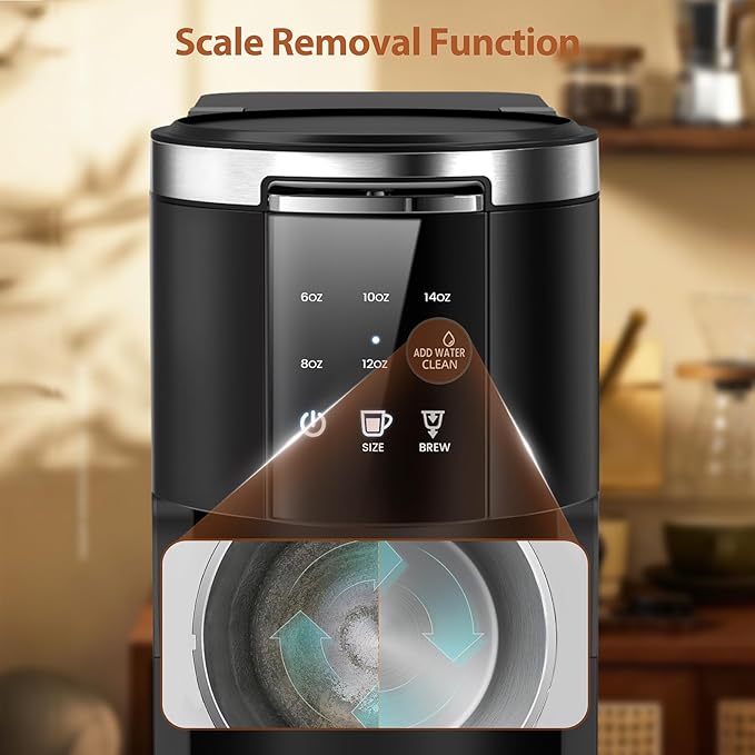 WAA Single Serve Coffee Maker, Fast Coffee Brewer for Capsule and Ground Coffee, Small Coffee Machine with 6 to 14 oz Brew Sizes and 40 oz Removable Water Tank for Home, Office, Travel and RV, Black