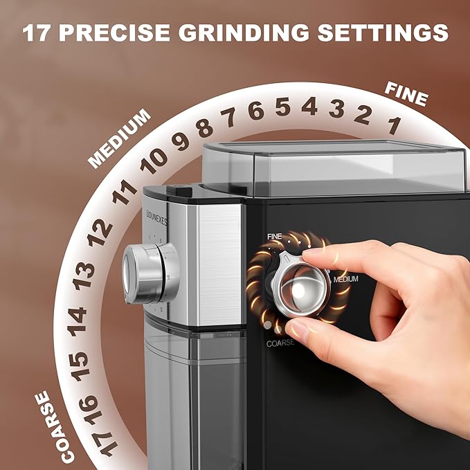 Burr Coffee Grinder Electric, Coffee Beans Grinder for Home Use, Burr Mill Grinder with 17 Precision Settings– for Espresso, Pour Over & Cold Brew