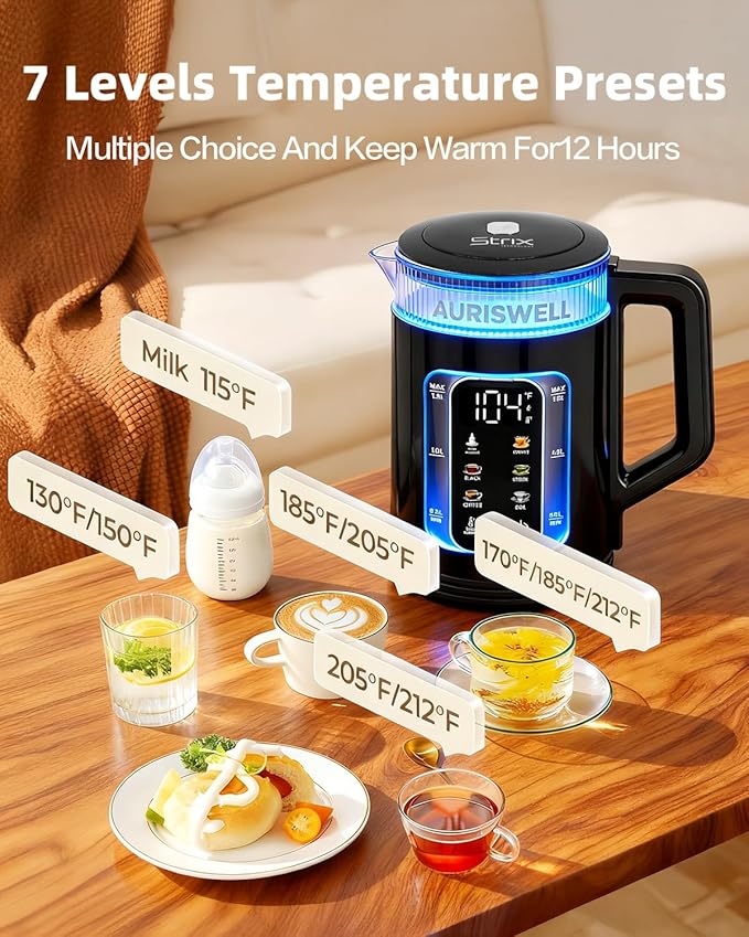 Electric Tea Kettle with Temperature Control, Glass smart Water Boiler for Tea, Coffee & Boil, Automatic Shut Off, 12h Keep Warm & One-Touch 6 Presets