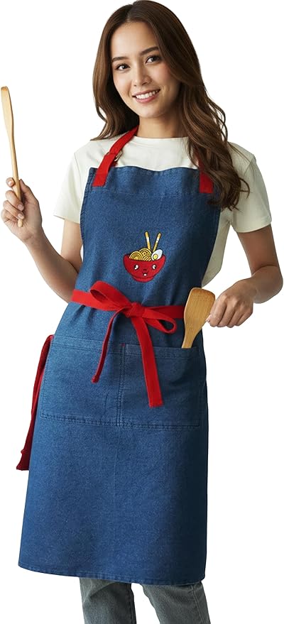 100% Cotton Printed Kitchen Apron with 2 Pockets for Men and Women – Adjustable Chef Apron - Machine Washable