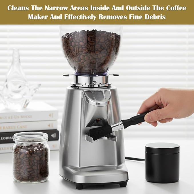 2 Pcs Coffee Grinder Cleaning Brush, Boar Bristle Espresso Brush Machine Cleaner with Wood Handle Barista Brushes Tool coffee Bar Accessories for Kitchen Portafilter Burr Maintenance