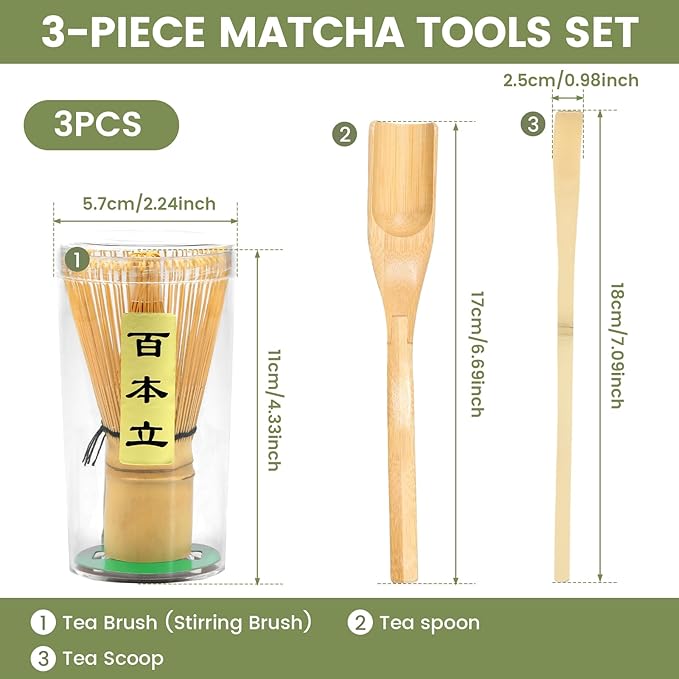Japanese Matcha Whisk Set,Handmade Bamboo Traditional Starter Set,Traditional Matcha Tea Starter Kit with Tea Spoon Matcha Scoop, Safe Japanese Tea Accessories for Tea Lovers Beginners,gift