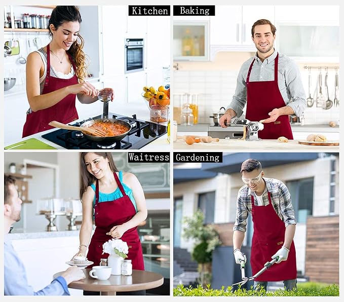 Yuubin Extra Large Aprons for Men Adjustable Button Apron with Pockets Chef Cooking Kitchen Aprons Women,Water&Oil Resistant - Image 5