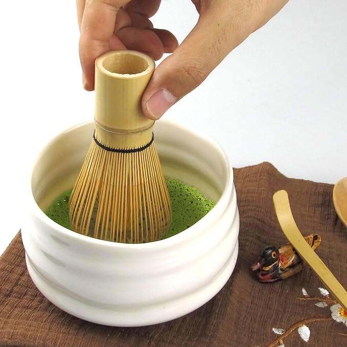 Artcome 5 Pcs Japanese Matcha Tea Set, Matcha Whisk, Traditional Scoop, Tea Spoon, Scoop Holder, Ceramic Whisk Holder Handmade Matcha Ceremony Kit For Traditional Japanese Tea Ceremony