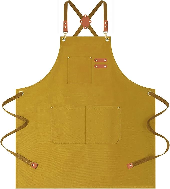 AFUN Aprons for Women Men with Large Pockets, 12-Ounce Cotton Canvas Cross Back Apron by BringYouaFun