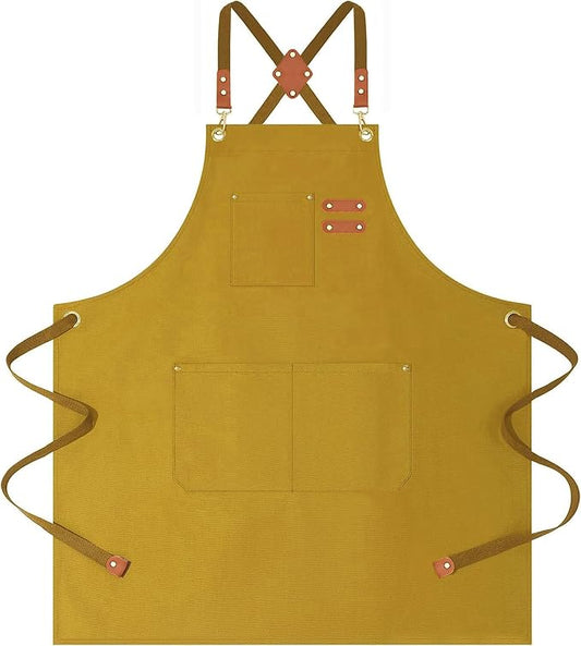 AFUN Aprons for Women Men with Large Pockets, 12-Ounce Cotton Canvas Cross Back Apron by BringYouaFun